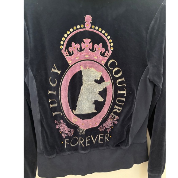Vintage Juicy Couture Forever Velour Full Zip Hoodie Crown Logo Blue Womens XL - Picture 1 of 11